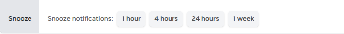 Snooze controls on the alert detail page showing the four duration buttons