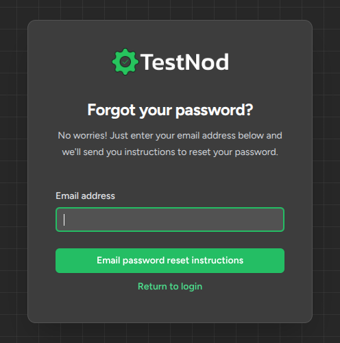 The password reset request page showing the email input and submit button