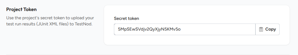 Project Settings page with the Secret token field visible in the Project Token section