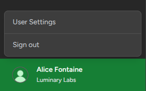 The user menu in the TestNod dashboard showing the Sign out option