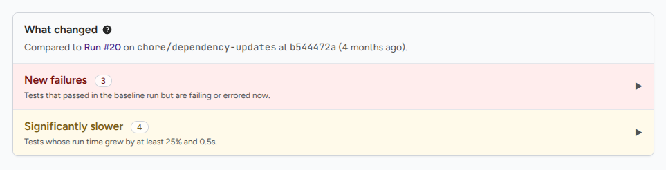 What Changed panel populated with entries in several categories